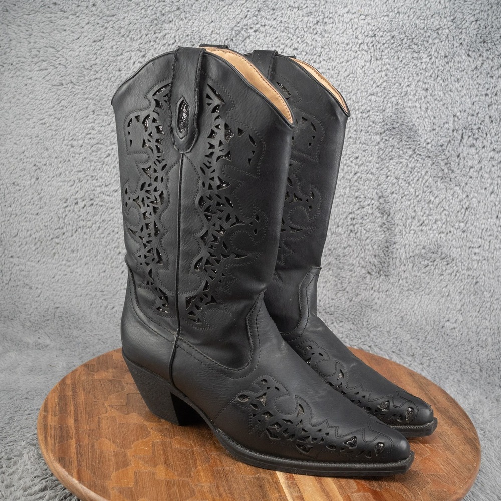 Boots Roper Brand 6.5 Alisa Womens Black‎ Faux Leather Fashion Boots
